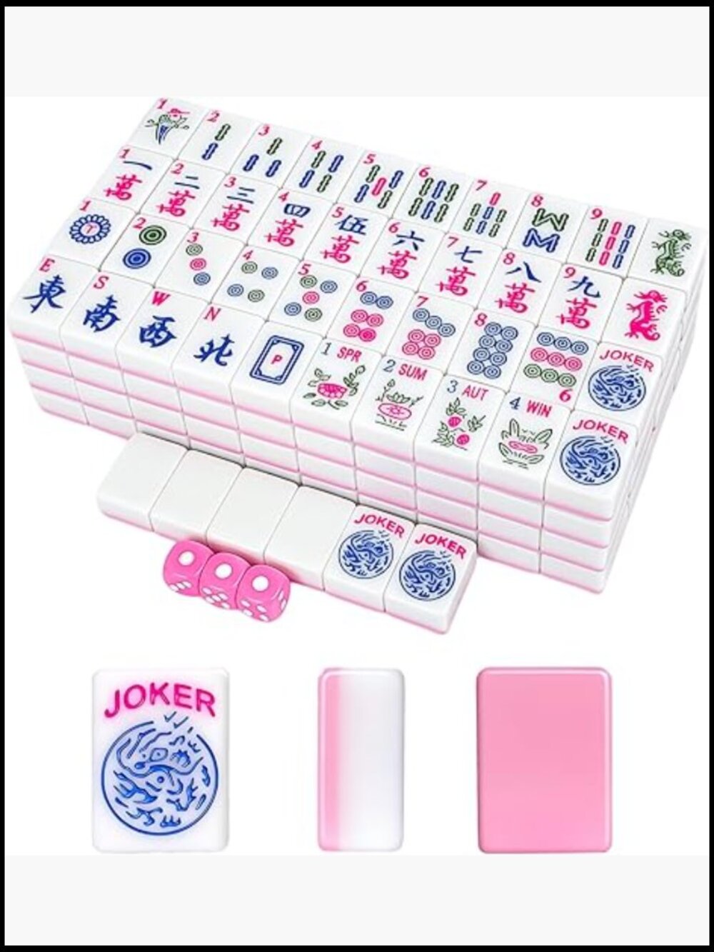 166PC American Mahjong Tile Set - Pink Back Tiles - Family Game Night